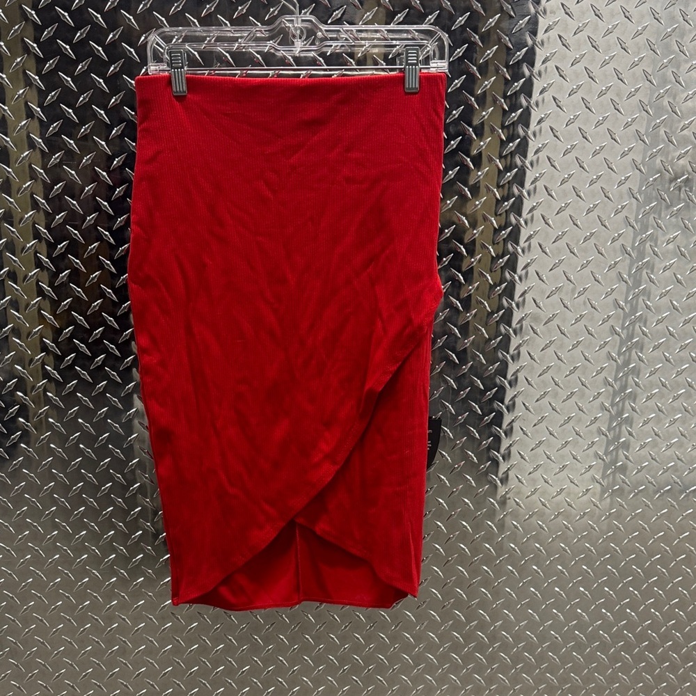 Nwt!!! Lulu's Red Wrap Skirt Midi Ribbed in Red, Large